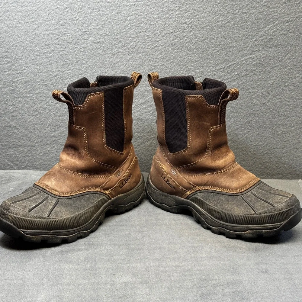 LL Bean Mens Storm Chaser Side Zip Winter Boots 7.5 M Brown Primaloft 290588
